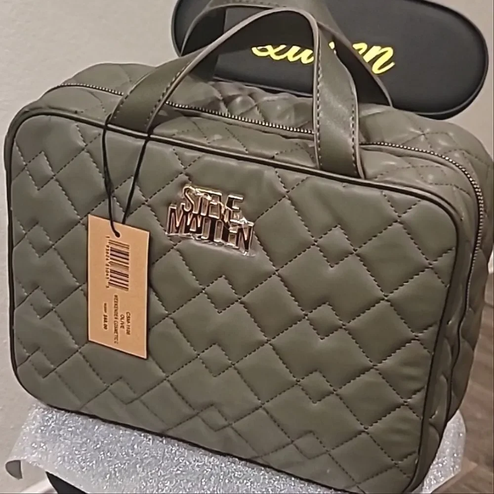 Steve Madden Logo Quilted‎ Weekender Cosmetic Case- Olive